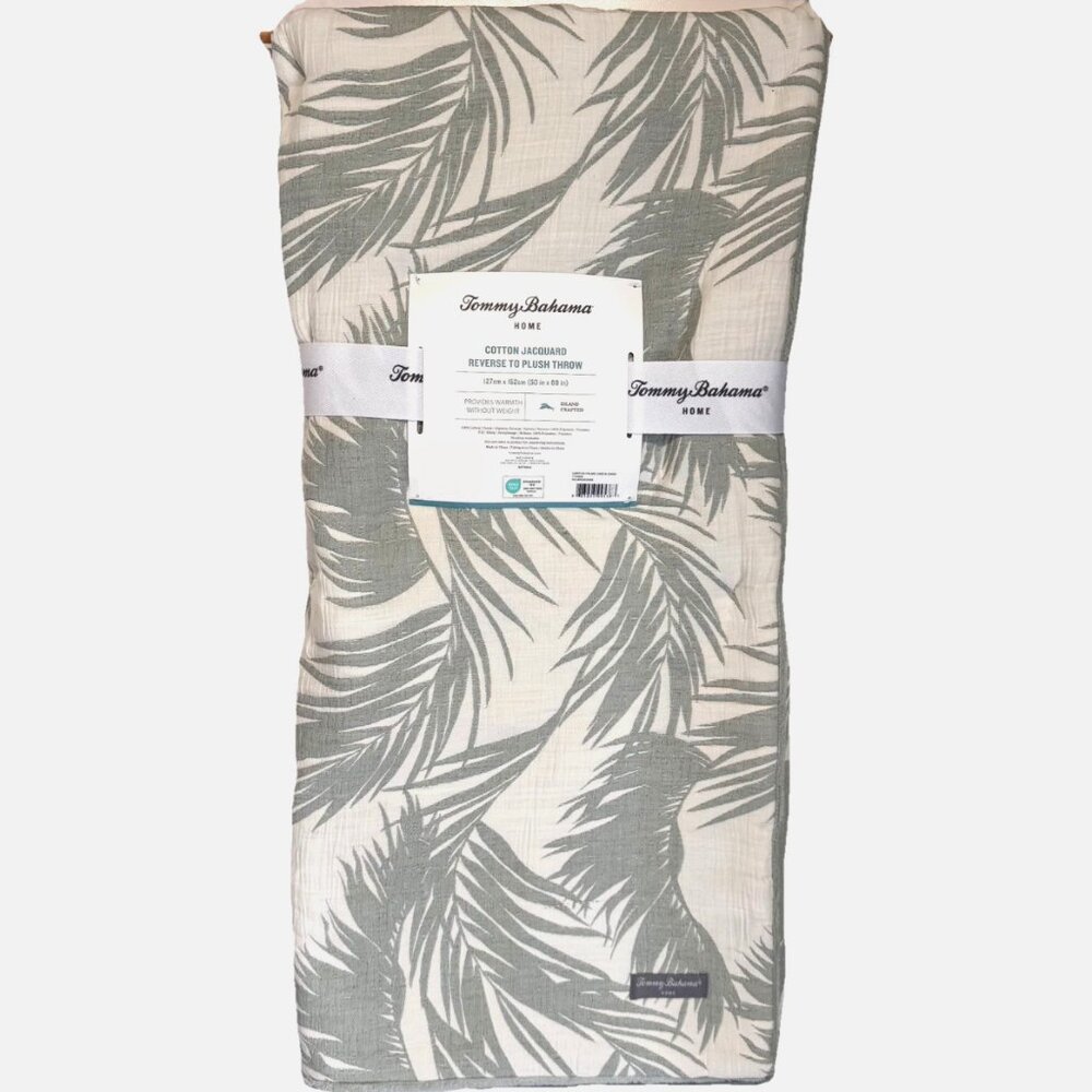 Tommy Bahama Green Ocean Canyon Palms Muslin Throw Blanket Tropical Plush Back